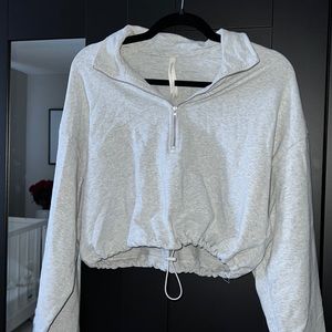 Cropped grey drawstring hoodie
